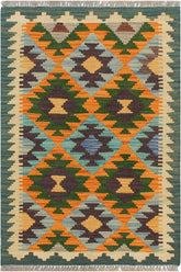 Flat Weave Kilim Antique Navaho Vintage handmade Geometric Kilim Rust Blue Hand-Woven Rectangle 100% Wool Area Rug 2x3